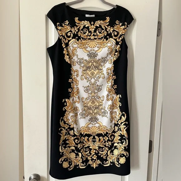 London Times Black & Gold Polyester Dress Women’s Size 14 - Picture 13 of 15